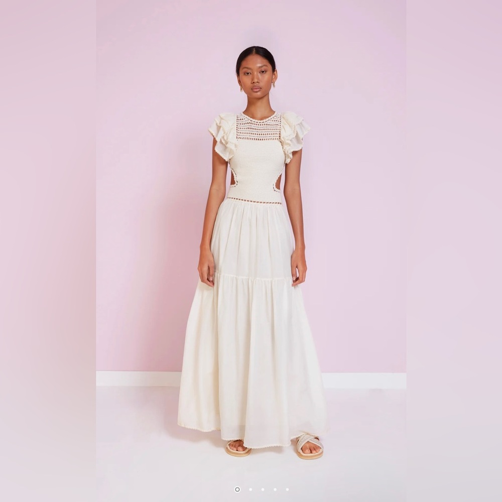 Magali Pascal l M Lottie Crocheted Drop-Waist Open Back Tiered Skirt Maxi Dress
